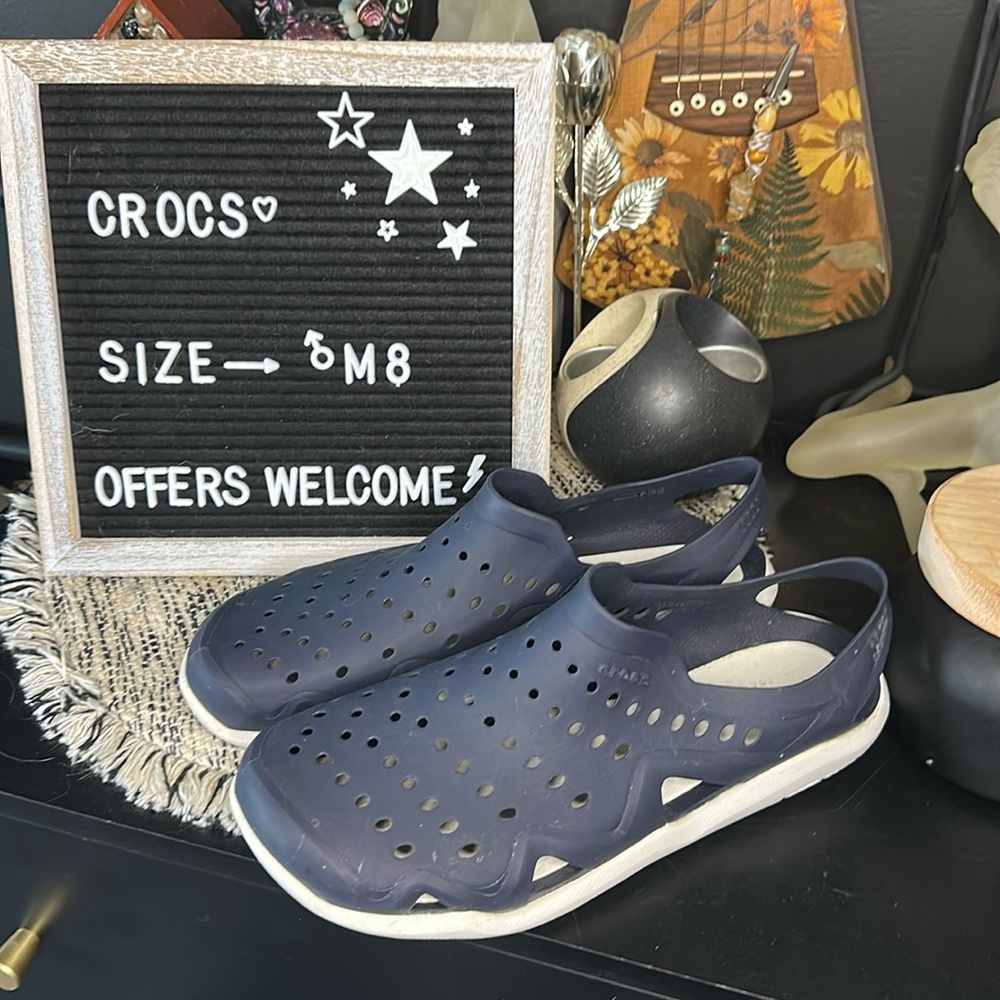 Navy Crocs Slip-On Shoes, Discontinued Style.